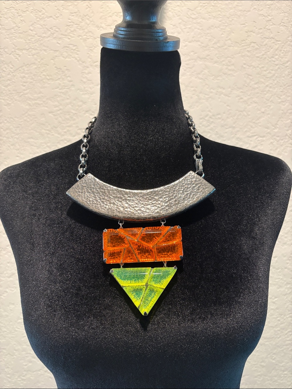 Bottega Veneta 925 Statement Necklace - Orange and Lime Geometric Pendant